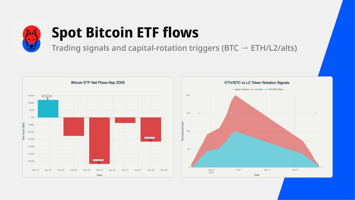 Spot Bitcoin ETF flows (inflows/outflows) as trading signals and capital-rotation triggers (BTC → ETH/L2/alts)